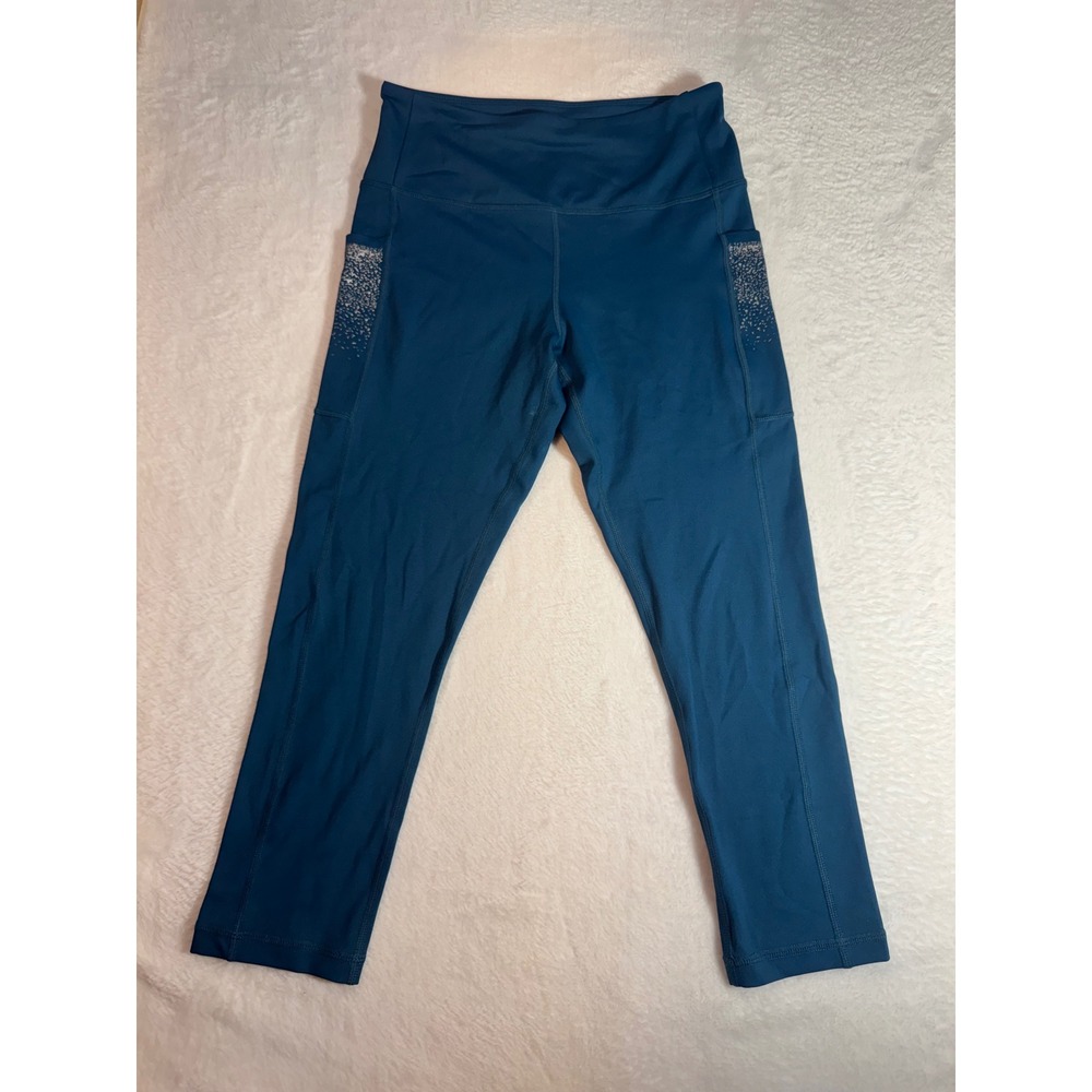 Zyia Active Womens Teal Blue Metallic Splatter Pocket Leggings Size 4 High Rise